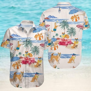 Shiba Button Shirt And Short, Cute Shiba Dog Shirt, Shiba Hawaiian Shirt, Travel Trip Shirt, Family Vacation Shirt, Pet Lovers Gift