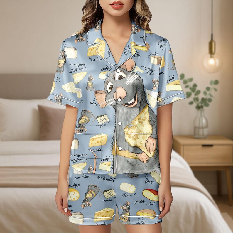 Disney Ratatouille Little Chef Remy Satin Pajamas Set, Linguini Colette Tatou Remy Rat Paris France Gusteau's Pajamas, Disney Girl Trip