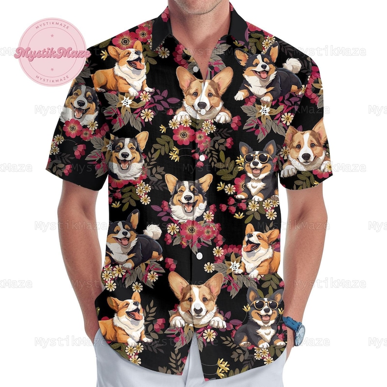 Corgi Button Shirt, Corgi Hawaiian Shirt, Corgi Shirt, Corgi Lover Shirt, Corgi Summer Shirt, Corgi Vacation Shirt, Corgi Lover Gift