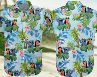 Maglietta con bottoni di Lilo e Stitch, maglietta hawaiana Ohana, maglietta Disney Stitch, maglietta Magic Kingdom, maglietta per vacanze in famiglia, regalo per i fan