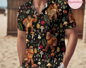 Bigfoot Knopf Shirt, Pilz Shirt, Pilz Shirt, Sasquatch Shirt, Sasquatch Hawaii Shirt, Geschenk für Ihn