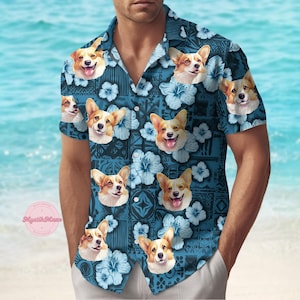 Corgi Button Shirt, Corgi Hawaiian Shirt, Cute Dog Shirt, Puppy Summer Shirt, Family Vacation Shirt, Pet Lovers Shirt, Gift For Him