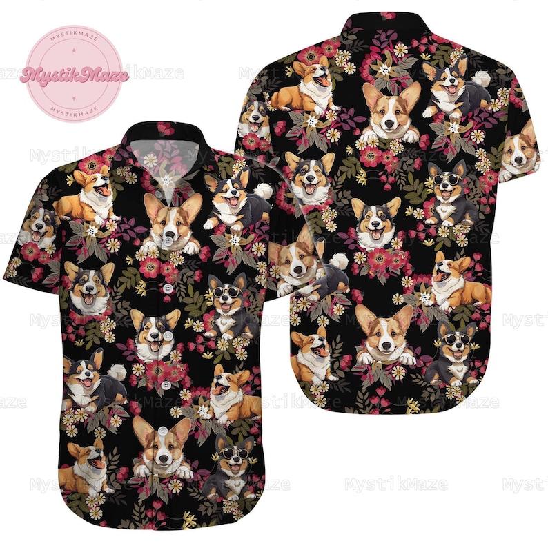 Corgi Button Shirt, Corgi Hawaiian Shirt, Corgi Shirt, Corgi Lover Shirt, Corgi Summer Shirt, Corgi Vacation Shirt, Corgi Lover Gift