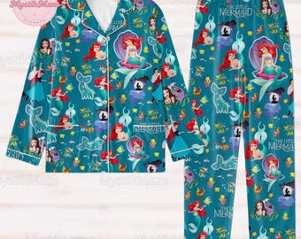 Christmas Ariel Pajamas Set, The Little Mermaid Womens Pajamas, Magic Kingdom Shirt, Disneyland Girls Trip, Disney Princess Fan Gift