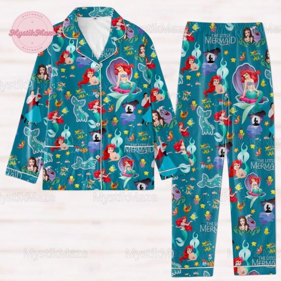Christmas Ariel Pajamas Set, The Little Mermaid Womens Pajamas, Magic Kingdom Shirt, Disneyland Girls Trip, Disney Princess Fan Gift