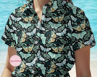 Camisa con botones de mariposa, camisa hawaiana para amantes de la naturaleza, camisa Love Planet, camisa de verano para vacaciones familiares, camisa Aloha, regalo para amigos