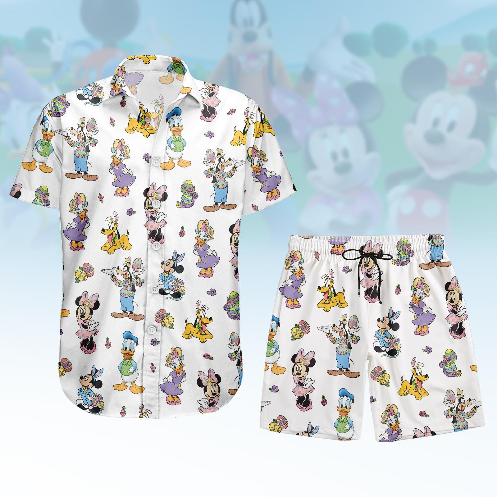 Discover Mickey And Friends Easter Day Button Shirt, Happy Easter 2026 Hawaiian Shirt, Disney Easter Eggs Vacation Shirt, Beach Shorts Men