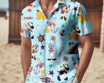 Disney Cruise Button-shirt, herenshort, Mickey and Friends Cruise Hawaiian-shirt, Mickey Mouse zomershirt, Disneyland Beach-shirt