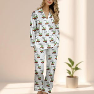 Pijama de satén con diseño de rana para coche, pijama Beep Beep para mujer, pijama de dibujos animados kawaii, pijama de animales divertidos, ropa de estar cómoda, regalo divertido