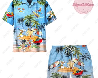 Camisa hawaiana de Donald, short de Donald para hombre, camisa abotonada de Donald Disney, short de baño de la familia Donald, camisa de playa Magic Kingdom