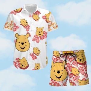 Camiseta com botão do Ursinho Pooh, camiseta havaiana engraçada com personagem do Ursinho Pooh, homem baixo do Ursinho Pooh, camiseta de viagem da Disney, produtos do Magic Kingdom