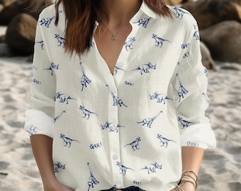 Vintage Dinosaurs Blouse Shirt, Dinosaur Lover Shirt, Funny Dinosaur Shirt, Retro Long Sleeve Shirt, Family Vacation Shirt, Gift For Her