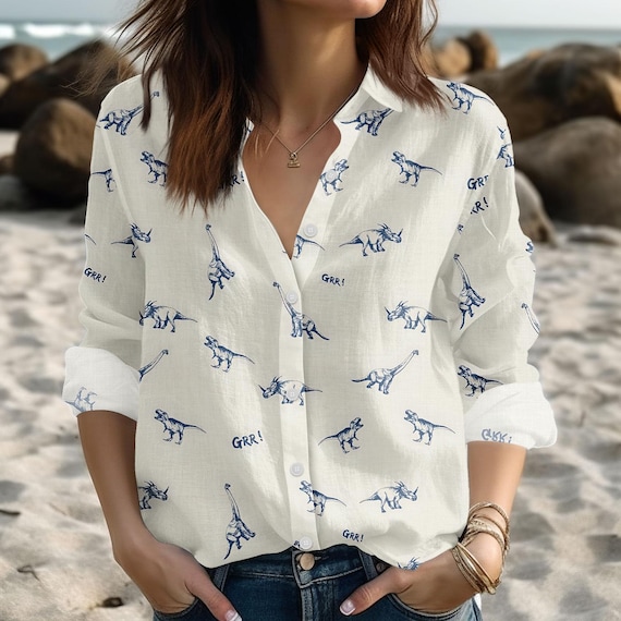 Vintage Dinosaurs Blouse Shirt, Dinosaur Lover Shirt, Funny Dinosaur Shirt, Retro Long Sleeve Shirt, Family Vacation Shirt, Gift For Her