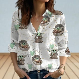 Star Wars Grogu Shirt, Cute Baby Yoda Blouse Shirt, Mandalorian Women Shirt, Disney World Gift, Star Wars Shirt, Movie Top Gift For Her