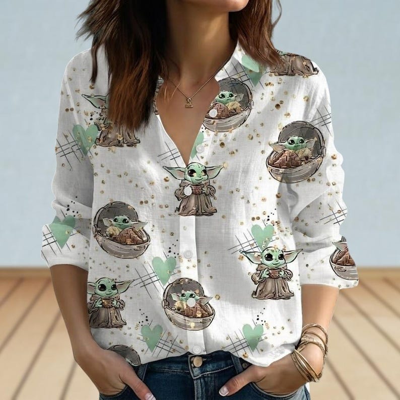 Star Wars Grogu Shirt, Cute Baby Yoda Blouse Shirt, Mandalorian Women Shirt, Disney World Gift, Star Wars Shirt, Movie Top Gift For Her