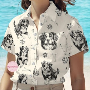 Bernese Mountain Button Shirt, Cute Dog Hawaiian Shirt, Funny Animal Summer Shirt, Family Vacation Trip Shirt, Gift For Women And Men