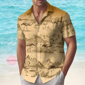 Flamingo Button Shirt, Tropical Flamingo Hawaiian Shirt, Family Vacation Shirt, Cute Animal Shirt, Flamingo Lovers Shirt, Gift For Him