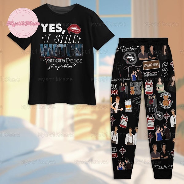 Ensemble pyjama Vampire Diaries, tshirt Vampire Diaries, pantalon Vampire Diaries, pantalon de pyjama Vampire Diaries, lot de pyjama Vampire Diares