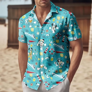Mickey And Friends Cruise Button Shirt, Men Shorts, Disney Cruise Hawaiian Shirt, Minnie Donald Daisy Goofy Pluto Shirt, Vacation Shirt