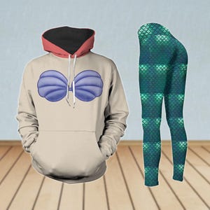 Ariel Mermaid Costume Hoodie, Women Leggings, Princess Sea Shirt, Halloween Tracksuit, Little Mermaid Cosplay For Women, Halloween Gift