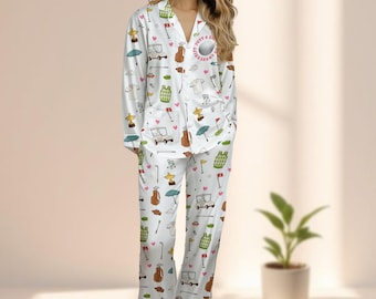 Ensemble pyjama en satin drôle pour amateur de golf, fille qui aime les vêtements de nuit de golf, joli pyjama assorti pour le golf, vêtements de détente sportifs, cadeau pour elle