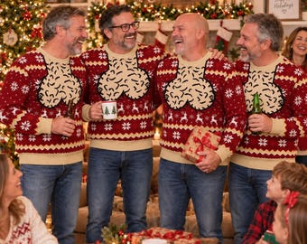 Pull moche Dicky Meme, pull de Noël rigolo à grelots pour femmes et hommes, pull décolleté, pull sale, pull Joyeux Noël Dicky