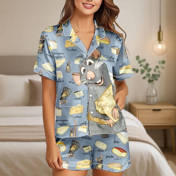 Disney Ratatouille Little Chef Remy Satin Pajamas Set, Linguini Colette Tatou Remy Rat Paris France Gusteau's Pajamas, Disney Girl Trip