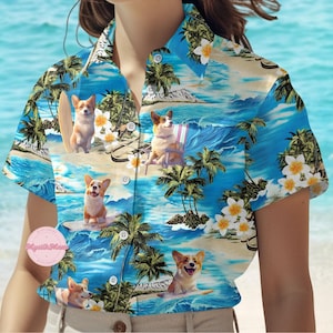 Corgi Button Shirt, Corgi Hawaiian Shirt, Funny Dog Shirt, Cute Animal Summer Shirt, Family Vacation Shirt, Corgi Pet Lovers Gift