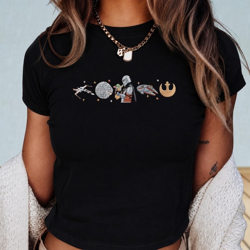 Mandalorian And Grogu Embroidered Baby Tee, Star Wars This Is The Way Women Top, Disneyland Family Trip Shirt, Fathers Day Gift Tee