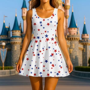 red white and blue skater dress Patriotic Skater Dress Red White Blue Fireworks Floral Dress Tess-adventure