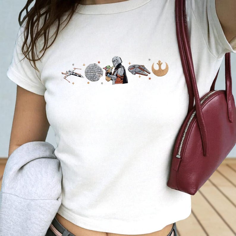 Mandalorian And Grogu Embroidered Baby Tee, Star Wars This Is The Way Women Top, Disneyland Family Trip Shirt, Fathers Day Gift Tee