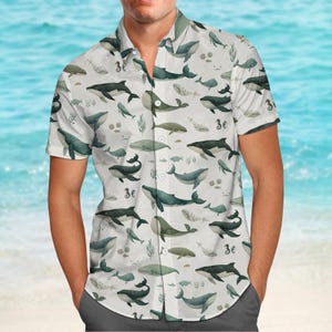 Cute Whale Button Shirt, Ocean Animal Hawaiian Shirt, Sea Life Summer Beach Shirt, Gentle Marine Nature Lover Shirt, Gift For Him