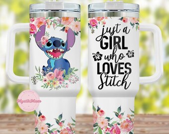 Vaso de Lilo y Stitch de 1,2 litros, Vaso "Just A Girl Who Loves Stitch", Vaso de acero inoxidable de Disneyland, Merchandising de viaje a Disney, Regalo de cumpleaños