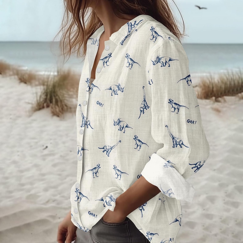 Vintage Dinosaurs Blouse Shirt, Dinosaur Lover Shirt, Funny Dinosaur Shirt, Retro Long Sleeve Shirt, Family Vacation Shirt, Gift For Her