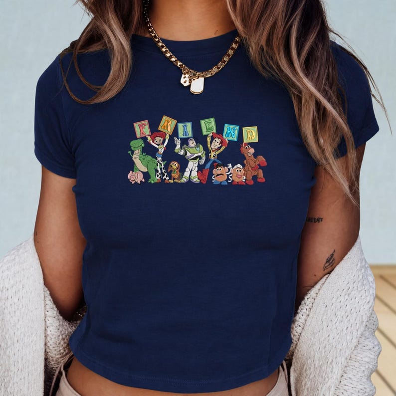 Retro Toy Story 5 Embroidered Baby Tee, Woody Buzz Jessie Rex Tee, Vintage Toy Story Friends Top, 2026 Disney Pixar Fest Family Trip