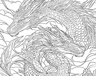 リアルなドラゴンの塗り絵 – 20枚の詳細な白黒イラスト – 印刷可能な