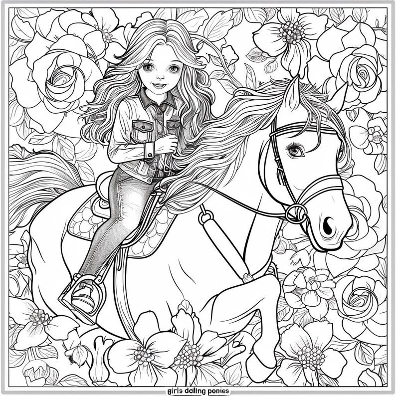 Dolls on Horses Coloring Pages – 20 Digital Drawings in PNG – Doll and ...