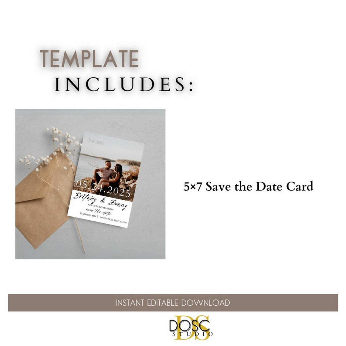 Save the Date Template With Photo Digital Download editable Download - Etsy