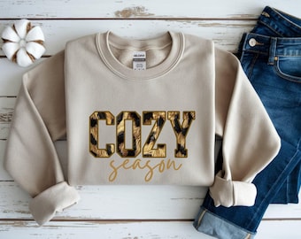 Cozy Season Leopard Print Sweatshirt | Spring Cozy Crewneck | Trendy Animal Print Pullover | Lightweight Layer Gift for Women