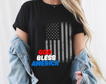 Gud välsigne Amerika T-shirt | Vintage flagga patriotisk T-shirt | 4 juli kristen gåva | Självständighetsdagen unisex-tröja