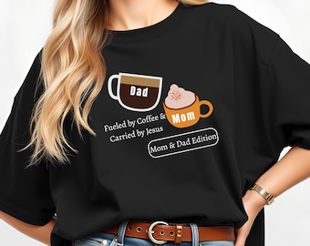 Fueled by Coffee Unisex Tee | Mom & Dad Matching T-Shirt | Funny Family Graphic Shirt | Coffee Lover Gift | Casual Everyday Wear