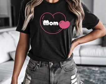 Heart Mom Motherhood Graphic T-Shirt, Cute Mama Tee, Casual Mom Life Shirt, Trendy Everyday Top, Gift for Mom, Mothers Day or Birthday Gift