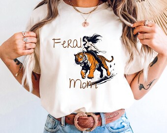 Feral Mom T-Shirt | Funny Mom Wife Graphic Tee | Comfort Colors Vintage Style Shirt | Gift for Moms and Wives | Trendy Everyday Mama Shirt