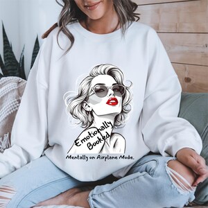 Airplane Mode Graphic Sweatshirt | Cozy Women’s Crewneck Pullover | Minimalist Funny Quote Sweater | Trendy Casual Loungewear Gift image 3