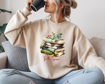 Blumenbuch-Liebhaber-Sweatshirt | Gemütliche literarische Grafik Rundhalsausschnitt | Geschenk für Leser & Buchliebhaber | Bücherwurm Inspirierendes Kleid