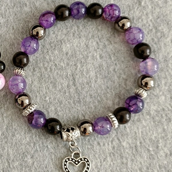 Bracelet violet noir perles de verre