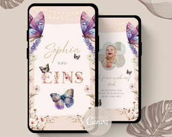 Digital invitation card butterfly | Invitation children's birthday girl | Design digital invitation butterfly | eCard birthday
