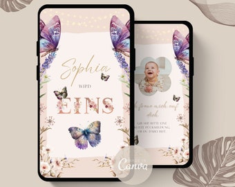 Digital Butterfly Invitation Card | Girls' Birthday Party Invitation | Design Your Own Digital Butterfly Invitation | Birthday eCard