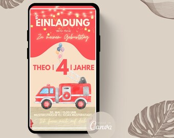 Digital birthday invitation fire brigade | Children's birthday | Theme party | Personalize digital invitation | eCard birthday | WhatsApp