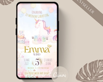 Digital children's birthday invitation | Unicorn invitation | Design a digital invitation | Birthday eCard | WhatsApp